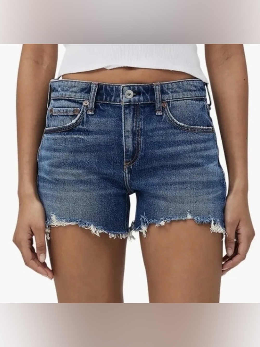 Rag & Bone Dre Low Rise Shorts Size 27 Denim Cut Offs Raw Hem Trendy Beachy